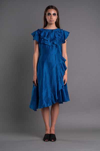 Neck Pleated High Low Ruffled Dress - Dag Dai - The Clothing LoungeDag Dai