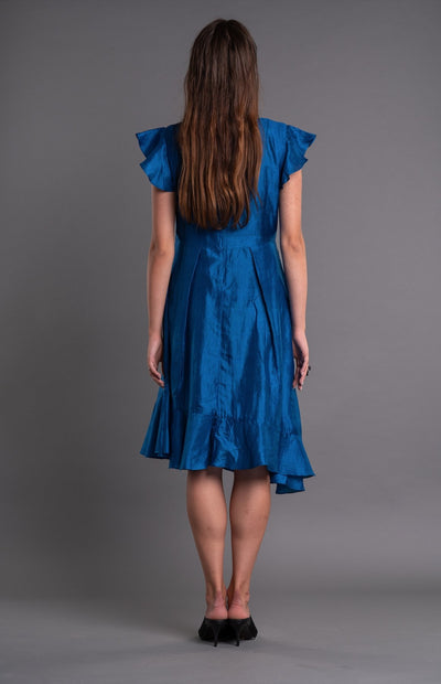 Neck Pleated High Low Ruffled Dress - Dag Dai - The Clothing LoungeDag Dai