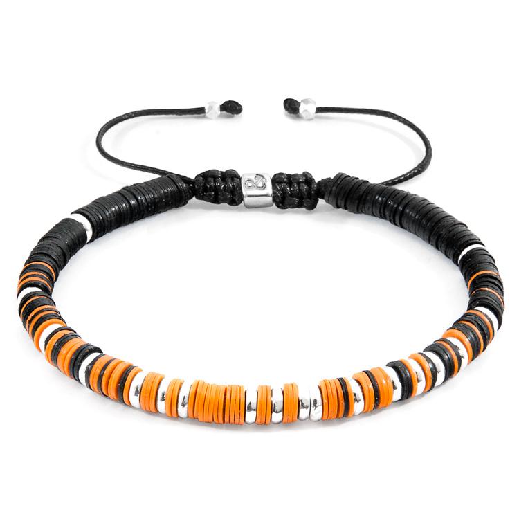 ORANGE KARIBA SILVER AND VINYL DISC MACRAME BRACELET - The Clothing LoungeANCHOR & CREW