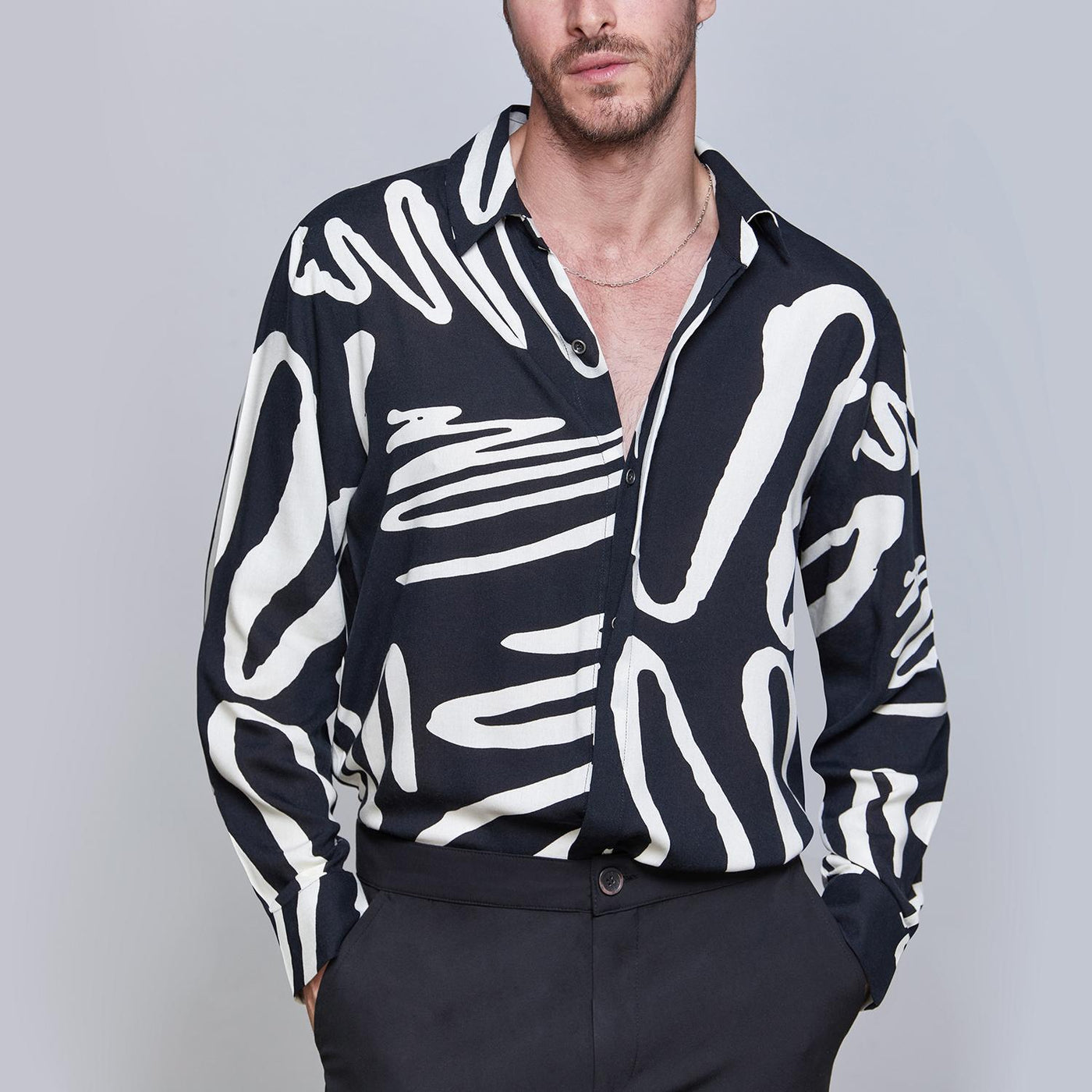 Wavy Lines %100 Viscose Long Sleeve Shirt