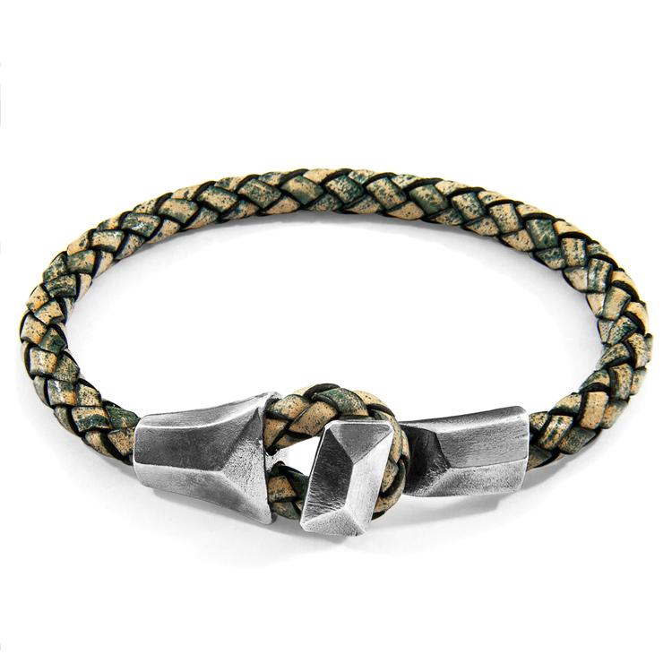 PETROL GREEN ALDERNEY SILVER AND BRAIDED LEATHER BRACELET - The Clothing LoungeANCHOR & CREW