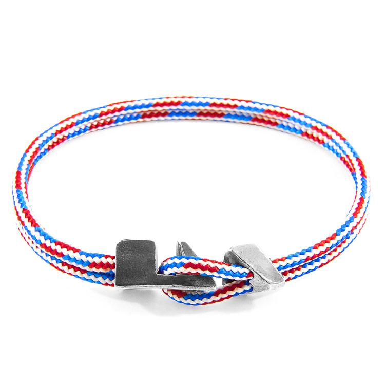 PROJECT-RWB RED WHITE AND BLUE BRIXHAM SILVER AND ROPE BRACELET - The Clothing LoungeANCHOR & CREW
