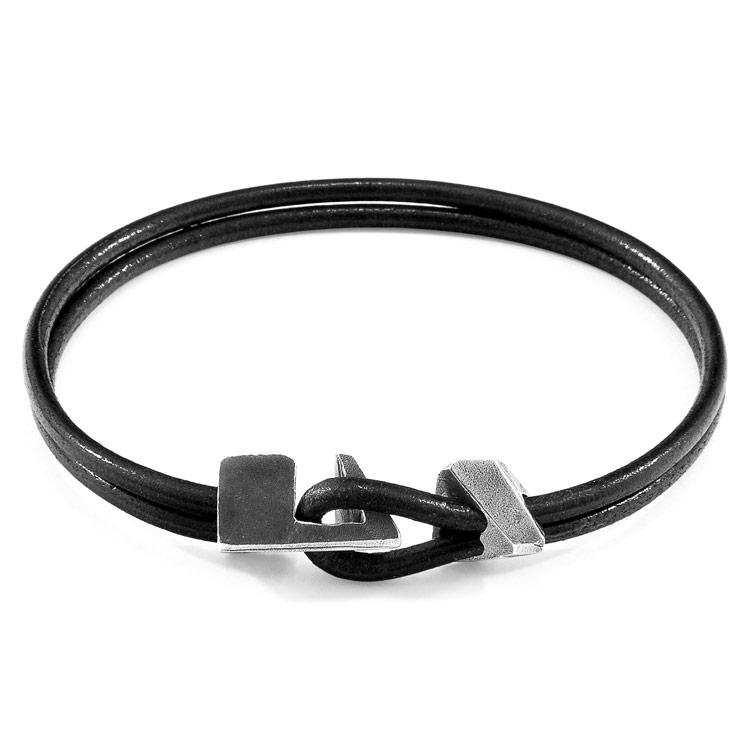 RAVEN BLACK BRIXHAM SILVER AND ROUND LEATHER BRACELET - The Clothing LoungeANCHOR & CREW
