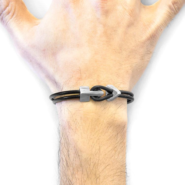 RAVEN BLACK BRIXHAM SILVER AND ROUND LEATHER BRACELET - The Clothing LoungeANCHOR & CREW