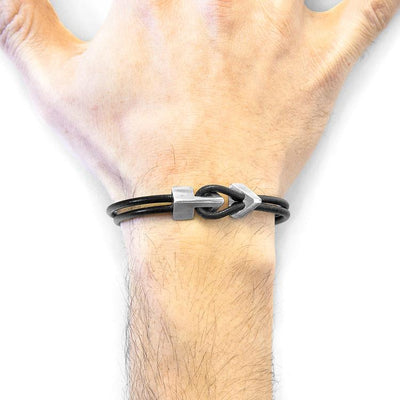 RAVEN BLACK BRIXHAM SILVER AND ROUND LEATHER BRACELET - The Clothing LoungeANCHOR & CREW
