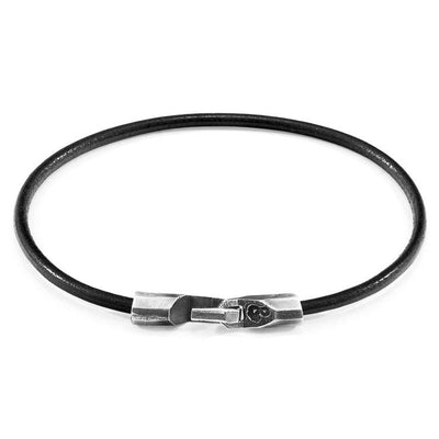 RAVEN BLACK TALBOT SILVER AND ROUND LEATHER BRACELET - The Clothing LoungeANCHOR & CREW