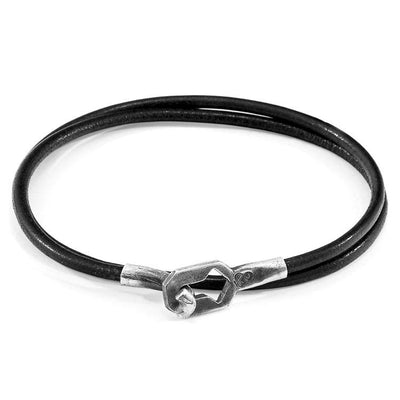 RAVEN BLACK TENBY SILVER AND ROUND LEATHER BRACELET - The Clothing LoungeANCHOR & CREW