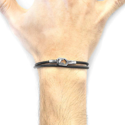 RAVEN BLACK TENBY SILVER AND ROUND LEATHER BRACELET - The Clothing LoungeANCHOR & CREW