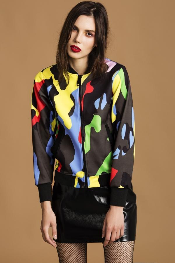 Rick Women's Rainbow Camo Print Bomber Jacket - The Clothing LoungeDear Deer