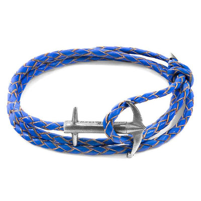 ROYAL BLUE ADMIRAL ANCHOR SILVER AND BRAIDED LEATHER BRACELET - The Clothing LoungeANCHOR & CREW