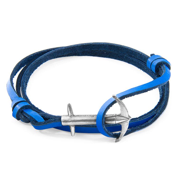 ROYAL BLUE ADMIRAL ANCHOR SILVER AND FLAT LEATHER BRACELET - The Clothing LoungeANCHOR & CREW