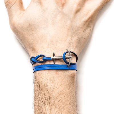 ROYAL BLUE ADMIRAL ANCHOR SILVER AND FLAT LEATHER BRACELET - The Clothing LoungeANCHOR & CREW