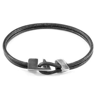 SHADOW GREY BRIXHAM SILVER AND ROUND LEATHER BRACELET - The Clothing LoungeANCHOR & CREW