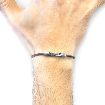 SHADOW GREY TALBOT SILVER AND ROUND LEATHER BRACELET - The Clothing LoungeANCHOR & CREW