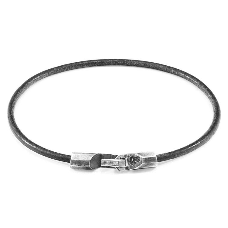 SHADOW GREY TALBOT SILVER AND ROUND LEATHER BRACELET - The Clothing LoungeANCHOR & CREW