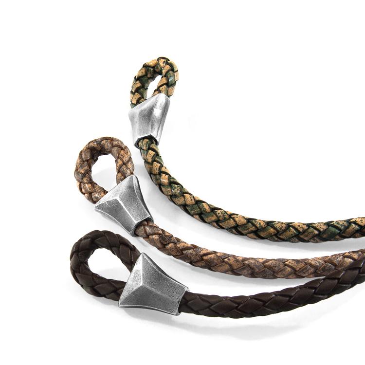 TAUPE GREY ALDERNEY SILVER AND BRAIDED LEATHER BRACELET - The Clothing LoungeANCHOR & CREW