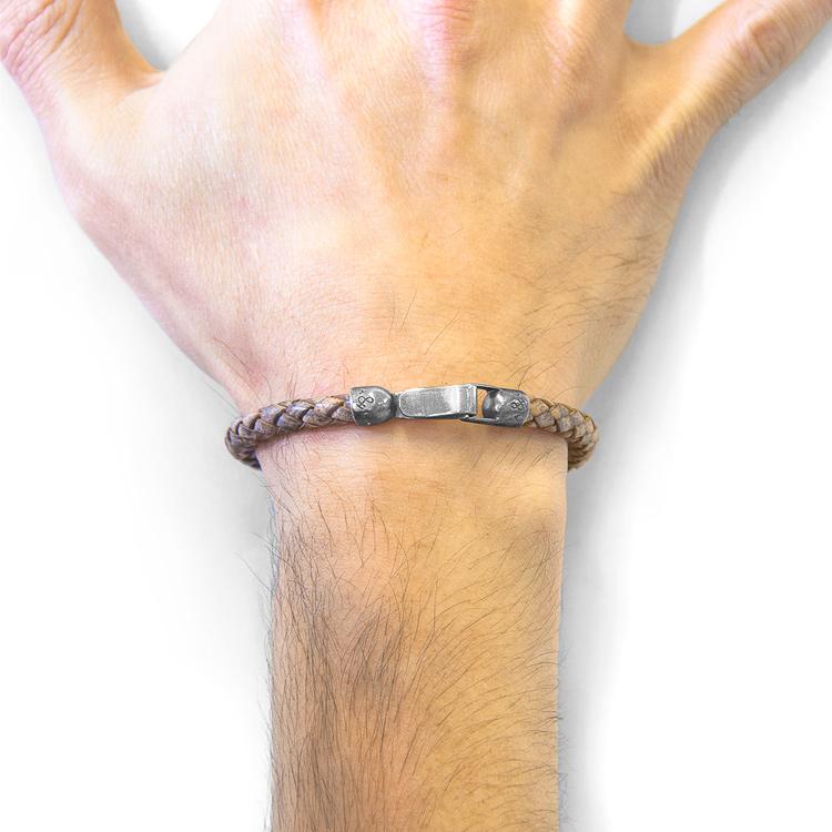 TAUPE GREY SKYE SILVER AND BRAIDED LEATHER BRACELET - The Clothing LoungeANCHOR & CREW