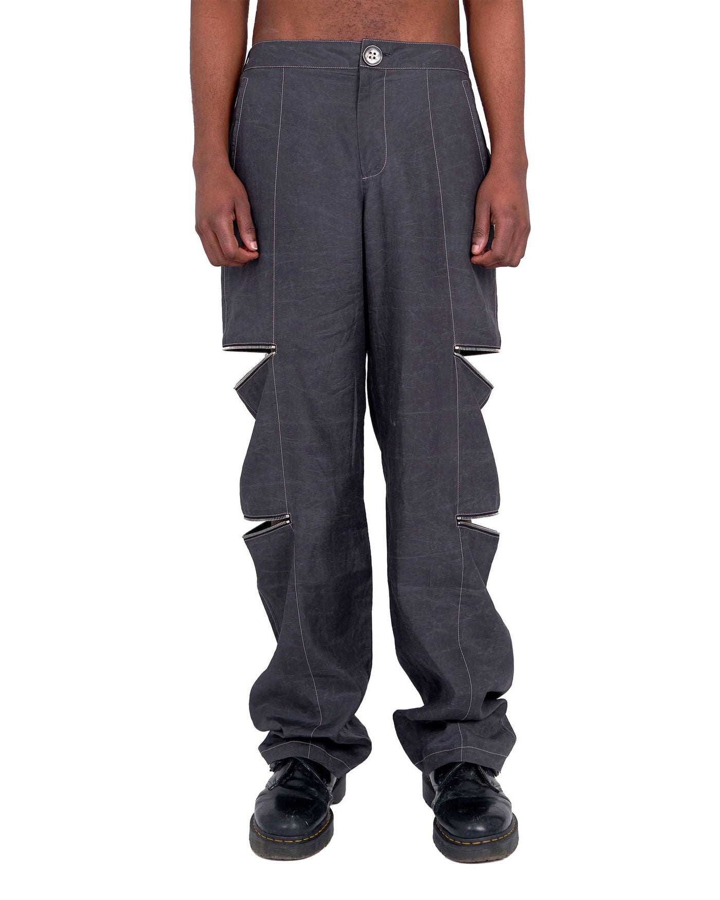 WAXED TENCEL TROUSERS WITH ZIP OPENINGS