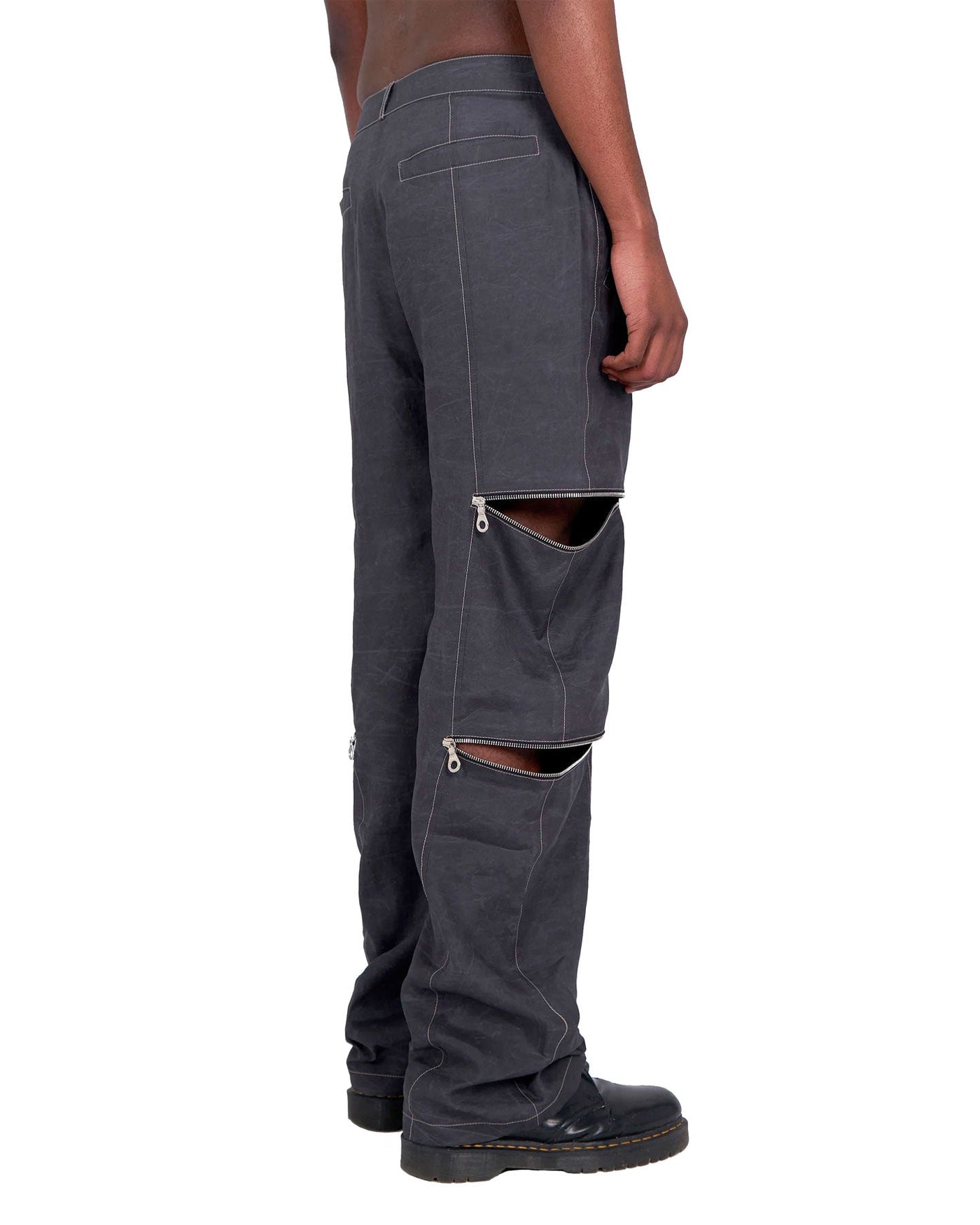 WAXED TENCEL TROUSERS WITH ZIP OPENINGS