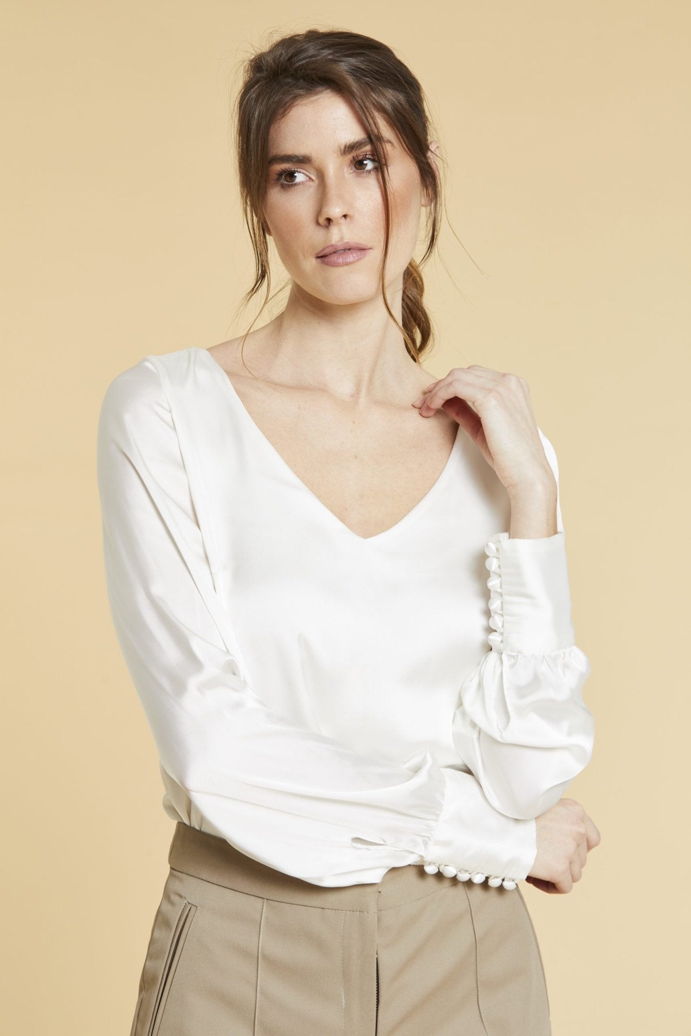 White Top with Buttoned Cuffs - The Clothing LoungeSinclair London